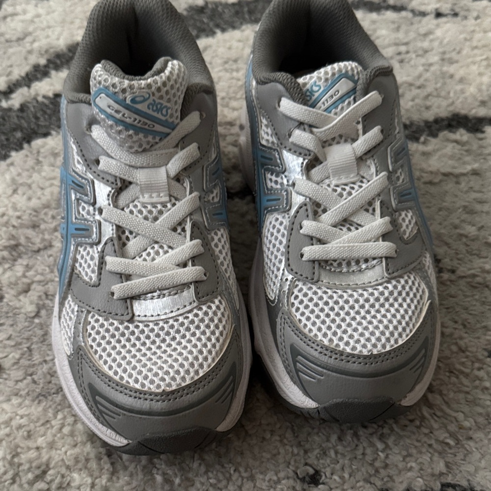 Asics Kids' White and Gray Sneakers with Blue Accents